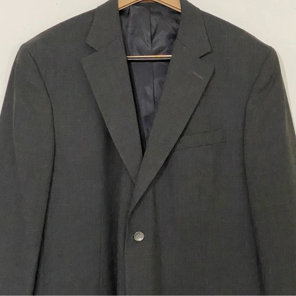 Stafford Men's Suit Jacket Size 46L Dark Charcoal Gray 55%Polyester 45% Wool